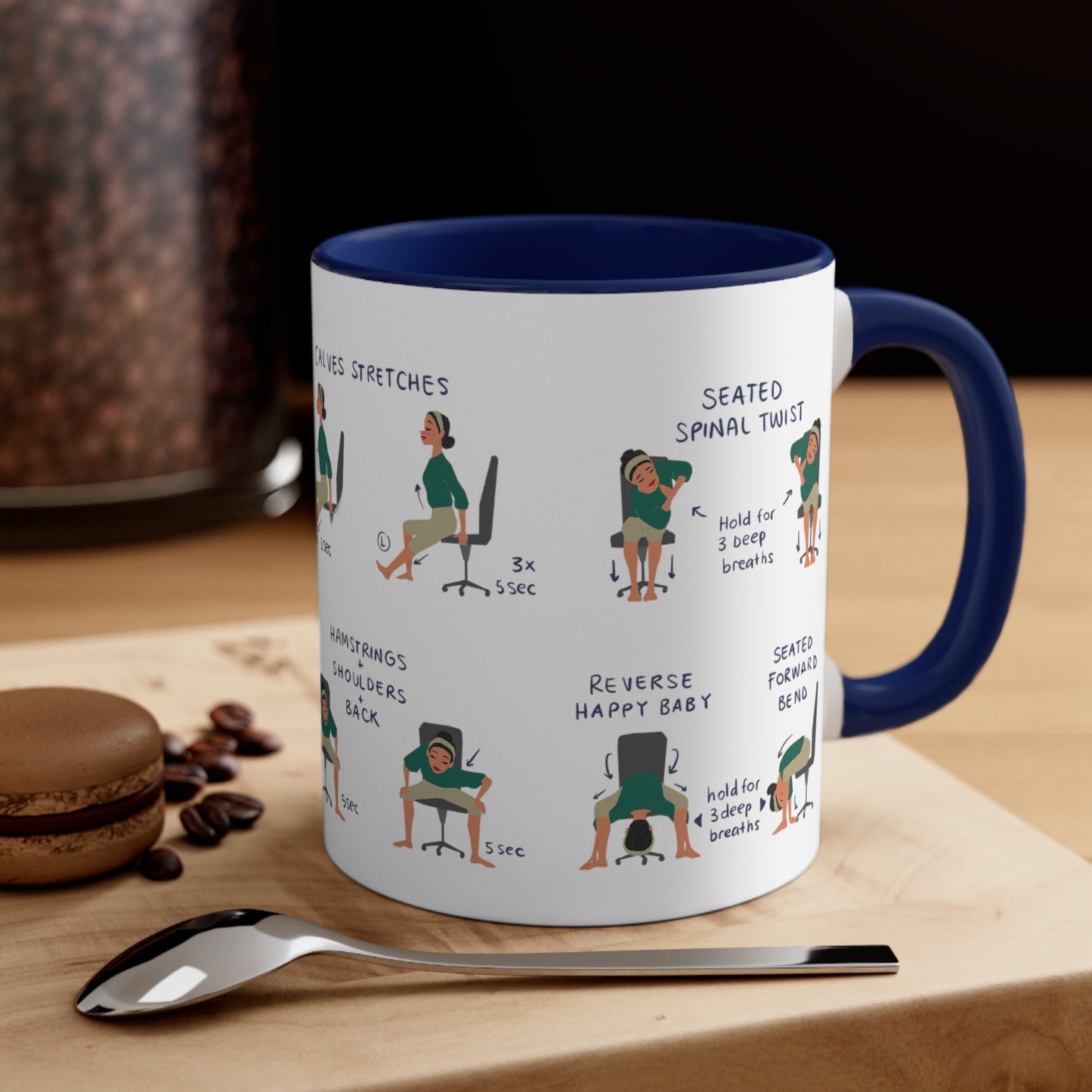 Desk Yoga Mug - Lower Back, Hips, and Legs | Accent Coffee Mug, 11oz | Coffee Mug | Yoga Mug | Office Gift