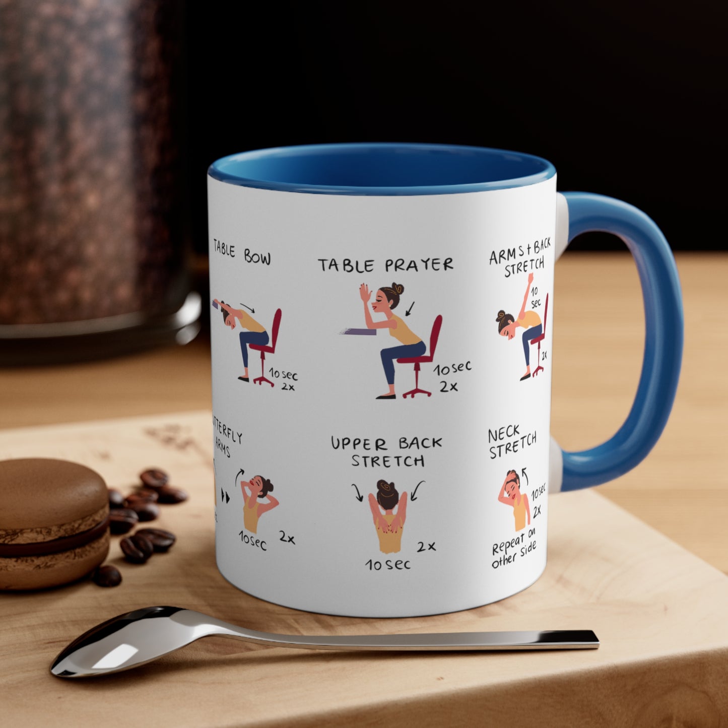 Desk Yoga Mug - Shoulders, Back, and Neck | Accent Coffee Mug, 11oz | Coffee Mug | Yoga Mug | Office Gift