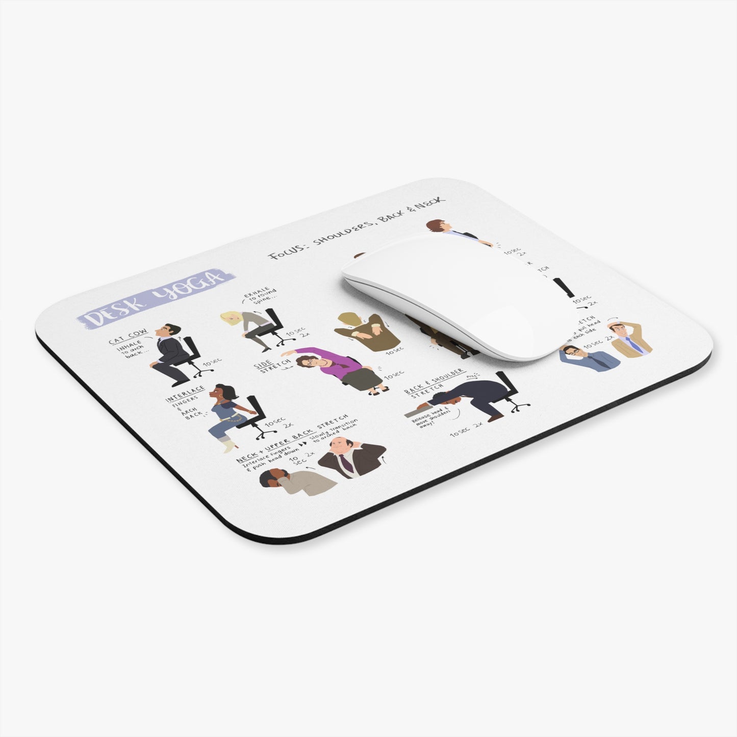 Desk Yoga Mouse Pad - Shoulders, Back, & Neck - White - The Office Edition