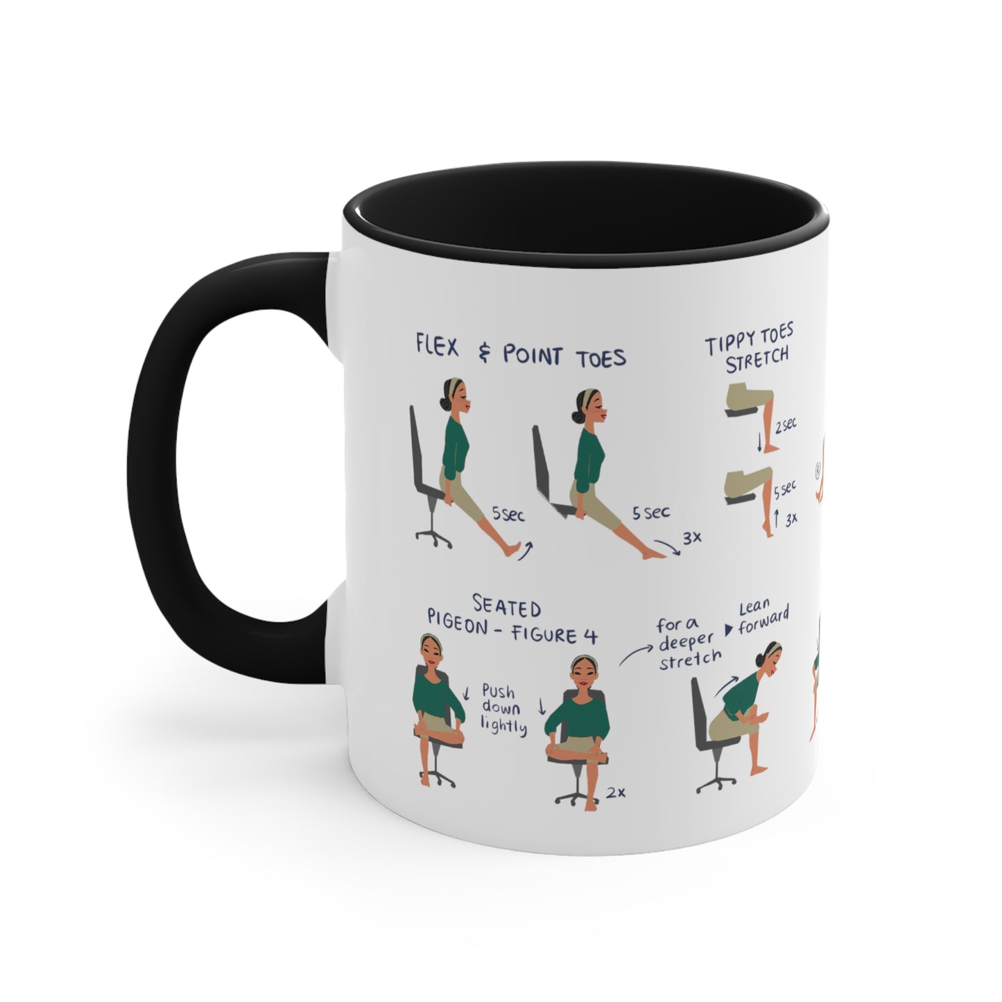 Desk Yoga Mug - Lower Back, Hips, and Legs | Accent Coffee Mug, 11oz | Coffee Mug | Yoga Mug | Office Gift