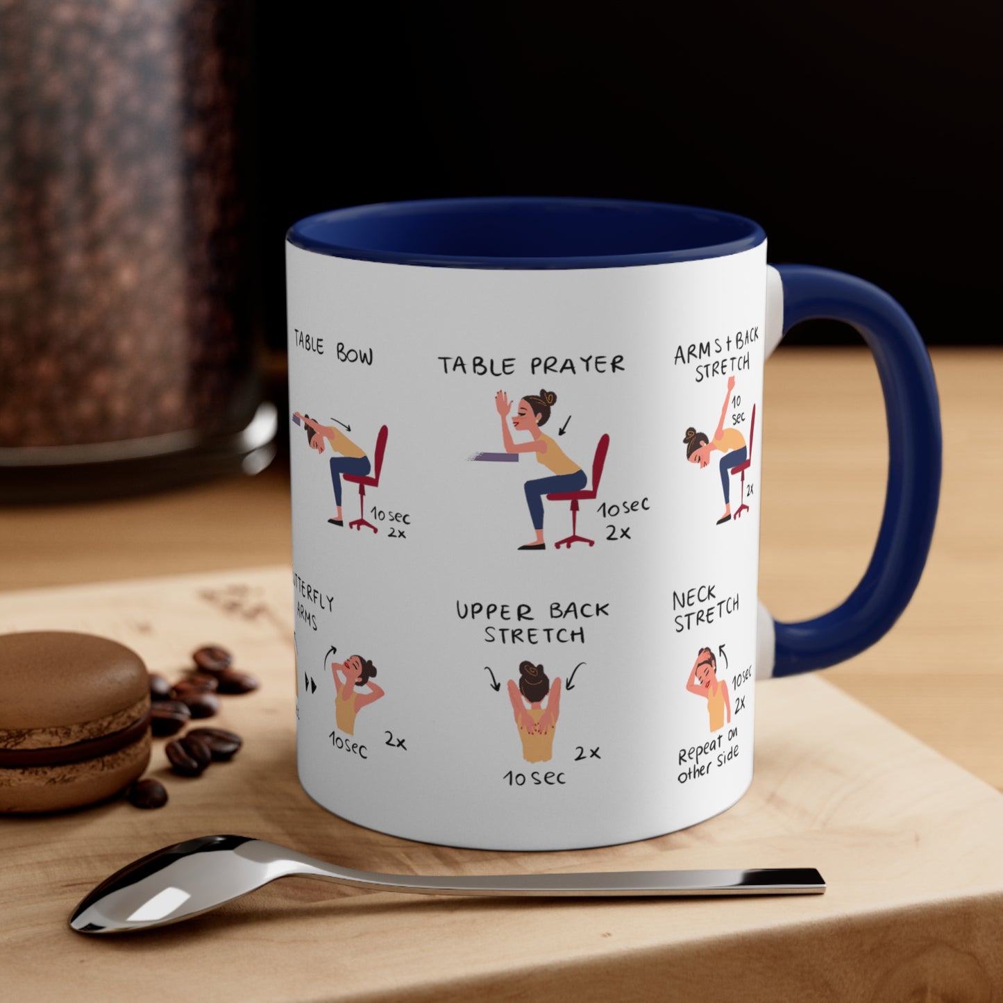 Desk Yoga Mug - Shoulders, Back, and Neck | Accent Coffee Mug, 11oz | Coffee Mug | Yoga Mug | Office Gift