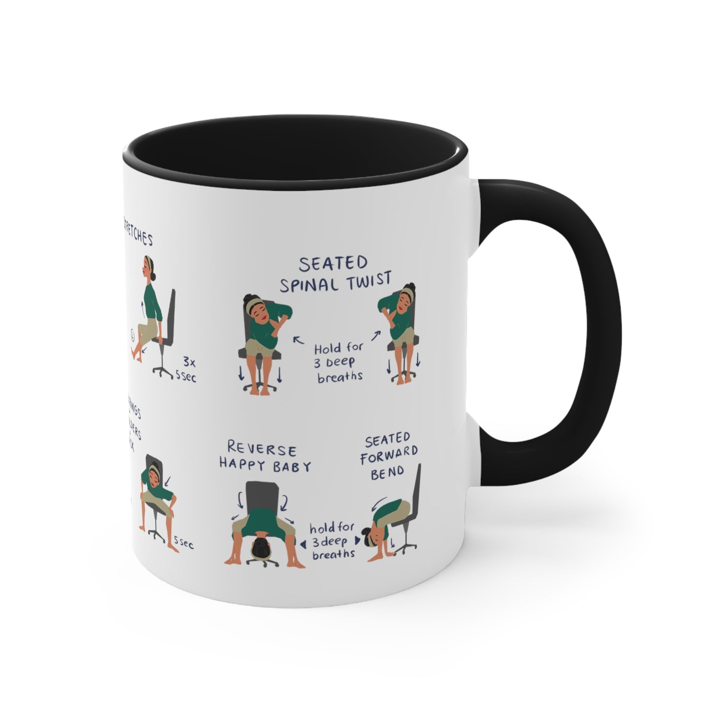 Desk Yoga Mug - Lower Back, Hips, and Legs | Accent Coffee Mug, 11oz | Coffee Mug | Yoga Mug | Office Gift