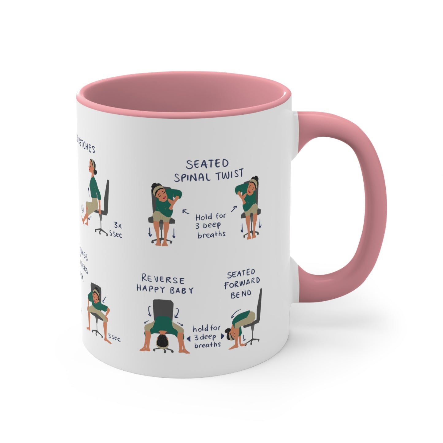 Desk Yoga Mug - Lower Back, Hips, and Legs | Accent Coffee Mug, 11oz | Coffee Mug | Yoga Mug | Office Gift