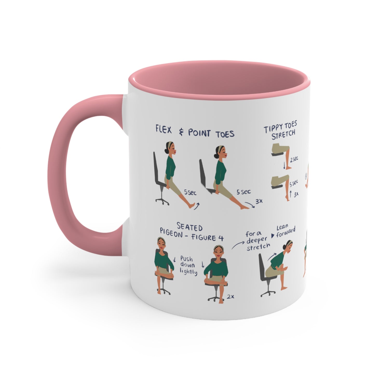 Desk Yoga Mug - Lower Back, Hips, and Legs | Accent Coffee Mug, 11oz | Coffee Mug | Yoga Mug | Office Gift