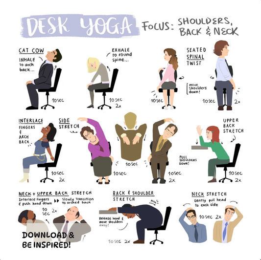 Desk Yoga for Shoulders, Back, and Neck | The Office Edition | Chair Yoga | 8x8 in, 8x10 in, 16x16 in