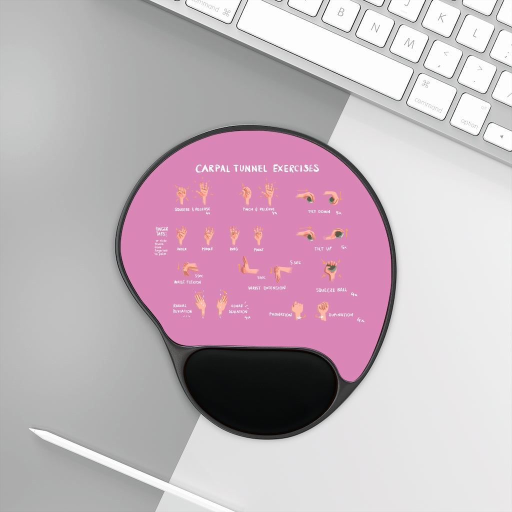 Carpal Tunnel Exercises Mouse Pad With Wrist Rest - Pink | Hand and Wrist Exercises for Carpal Tunnel Relief