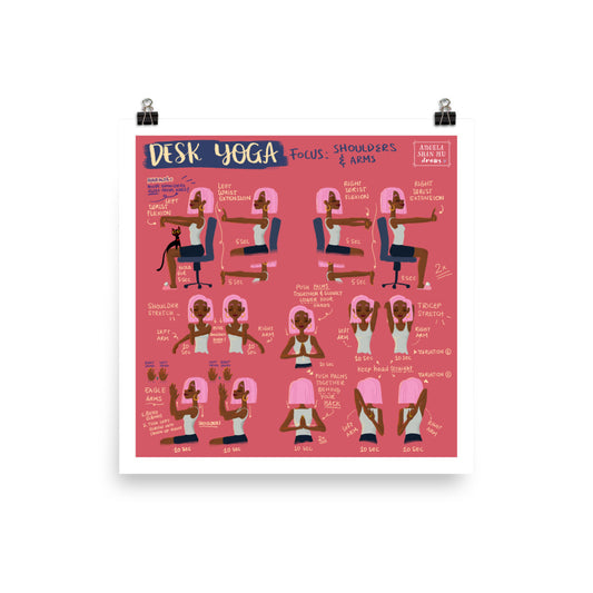 Desk Yoga Poster - Physical Print | Yoga At Your Desk | Office Yoga | Yoga Art Print |
