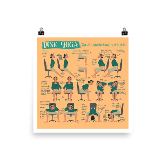 Desk Yoga Poster - Physical Print | Yoga At Your Desk | Office Yoga | Yoga Art Print |