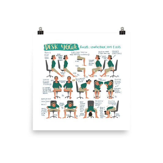 Desk Yoga Poster - Physical Print | Yoga At Your Desk | Office Yoga | Yoga Art Print |