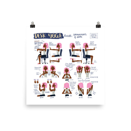 Desk Yoga Poster - Physical Print | Yoga At Your Desk | Office Yoga | Yoga Art Print |