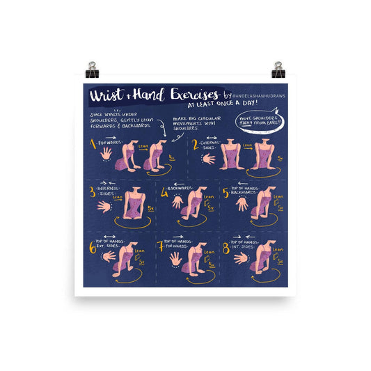 Wrist and Hand Exercise Print | Desk Yoga | Work From Home Art | Yoga Art | Stretch Art | Wrist Pain | Arm Pain
