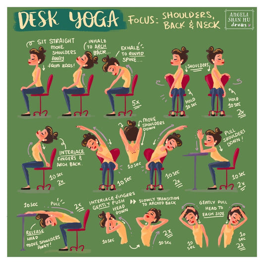 Desk Yoga Poster - Physical Print | Yoga At Your Desk | Office Yoga | Yoga Art Print |