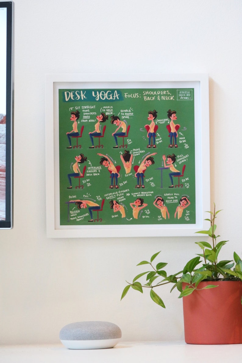 Desk Yoga Poster - Physical Print | Yoga At Your Desk | Office Yoga | Yoga Art Print |