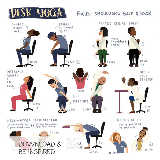 Desk Yoga for Shoulders, Back, and Neck - Physical Print | Healthcare Professional Edition | Chair Yoga