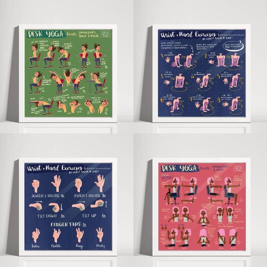 Desk Yoga - Buy 2 get 2 Free! | Yoga At Your Desk | Office Yoga | Yoga Art Print | Office Art | Work From Home Art | Yoga Poses