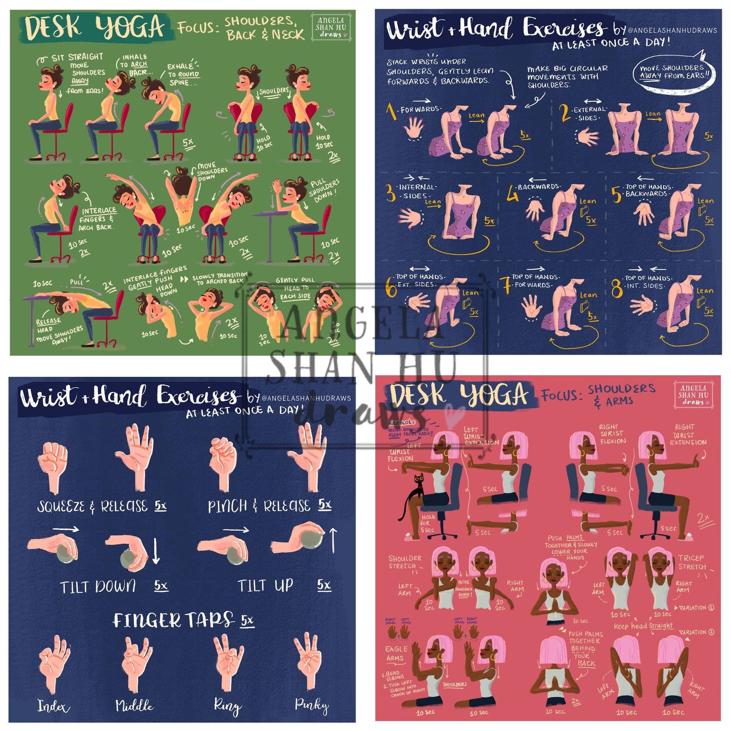 Desk Yoga - Buy 2 get 2 Free! | Yoga At Your Desk | Office Yoga | Yoga Art Print | Office Art | Work From Home Art | Yoga Poses