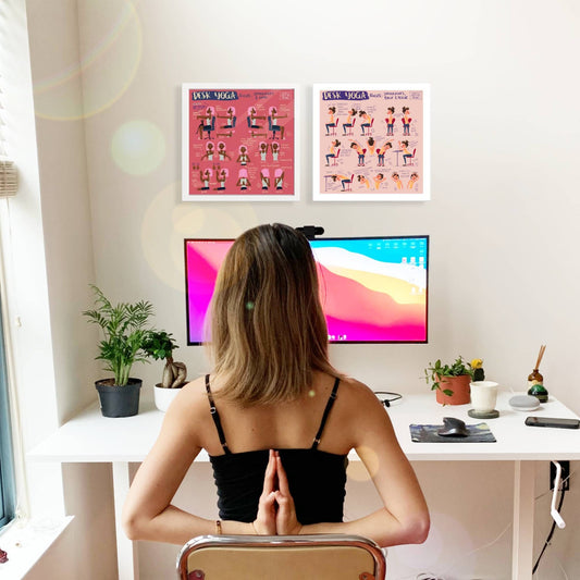 Desk Yoga Print - Pink | Chair Yoga Pose Print | Home Office Print | WFH Print | Yoga Art | Yoga for Pain | Back Pain