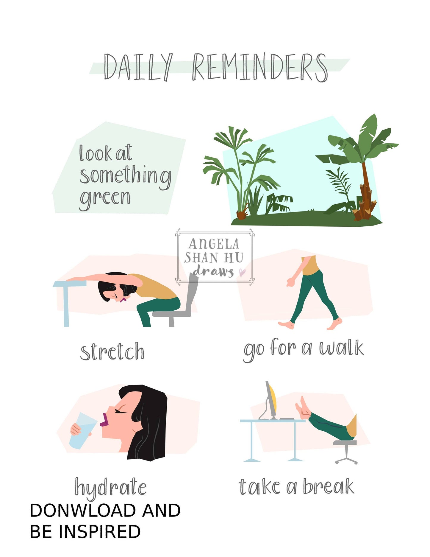 Daily Reminders for Work From Home | Office Art | Home Decor | Home Office | WFH Art | Daily Affirmations | Dorm Art | Art For Home