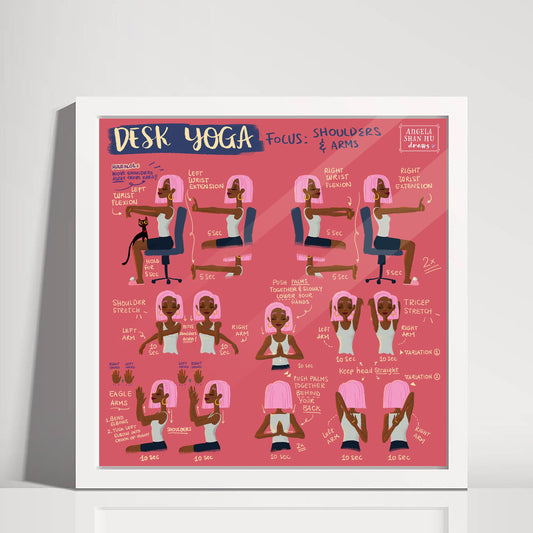 Desk Yoga - Shoulders and Arms | Yoga At Your Desk | Office Yoga | Yoga Art Print | Fitness Art | 8x8 in, 8x10 in, 16x16 in