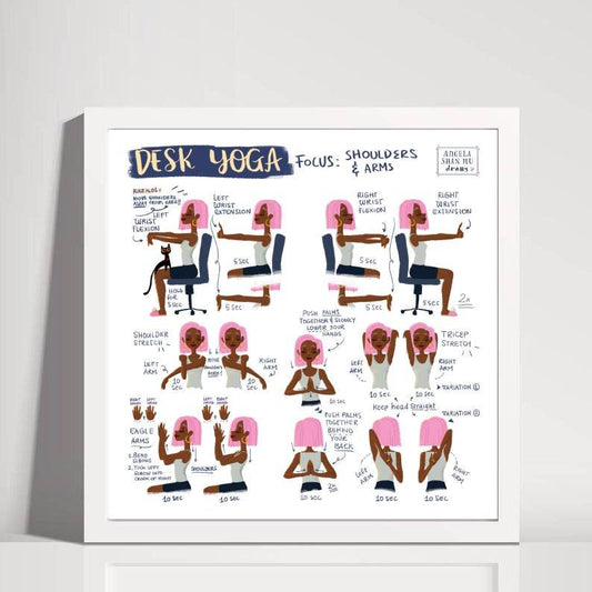 Desk Yoga - Shoulders and Arms | Yoga At Your Desk | Office Yoga | Yoga Art Print | Fitness Art