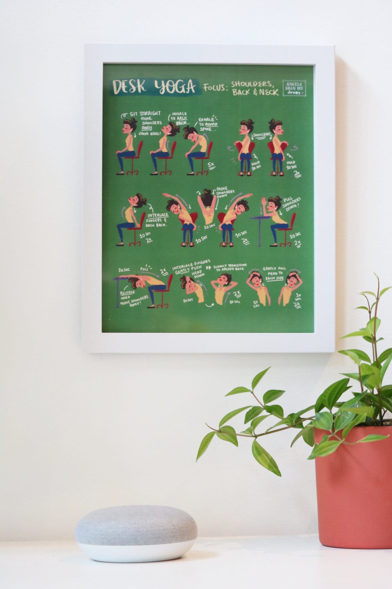 Desk Yoga - focus on shoulders, back and neck | Chair Yoga | Office Yoga | Yoga Poses | Work From Home Yoga | 8x8 in, 8x10 in, 16x16 in