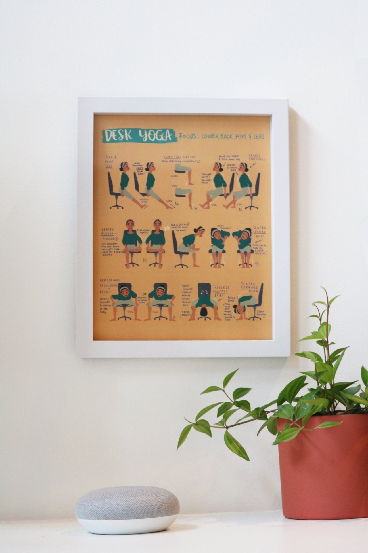 Desk Yoga - focus on lower body, lower back, and hips | Yoga At Your Desk | Office Yoga | Yoga Print | Yoga Art | 8x8 in, 8x10 in, 16x16 in