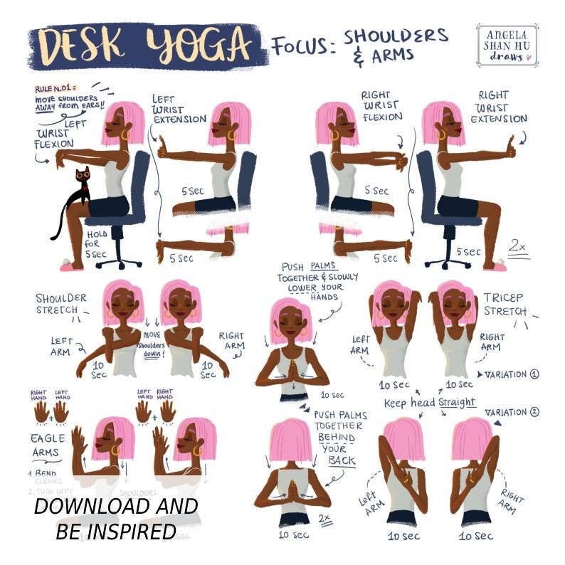 Desk Yoga - **Bestsellers Bundle** WHITE | Office Yoga Print | Yoga at your Desk | Work From Home Yoga | Carpal Tunnel Exercises