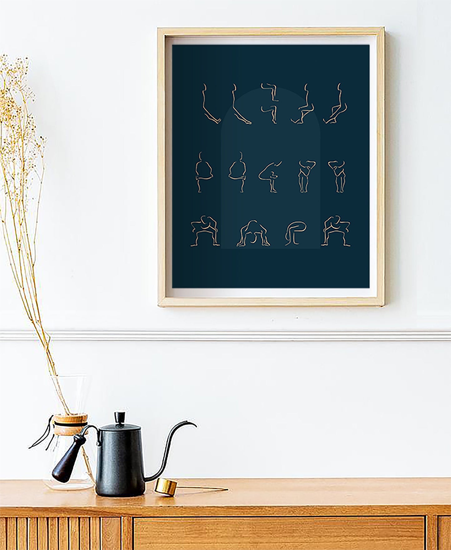 Desk Yoga | Blue | Lower back and body, hips | Minimal | Yoga At Your Desk | Office Yoga | Yoga Print | Yoga Art | 8x8 in, 8x10 in