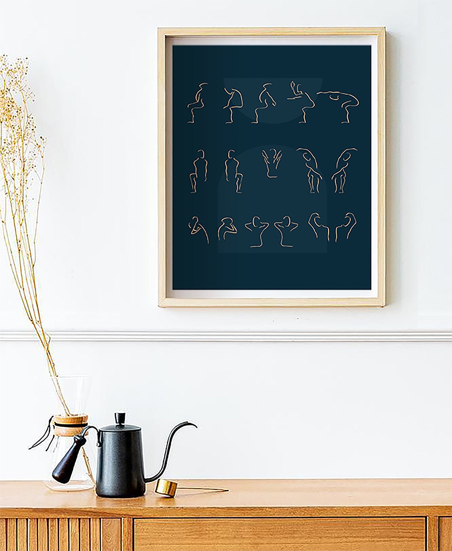 Minimal Desk Yoga Print - Blue | Yoga Pose Print | Home Office Print | WFH Print | Yoga Art | Yoga for Pain | Back Pain | Boho | Minimal