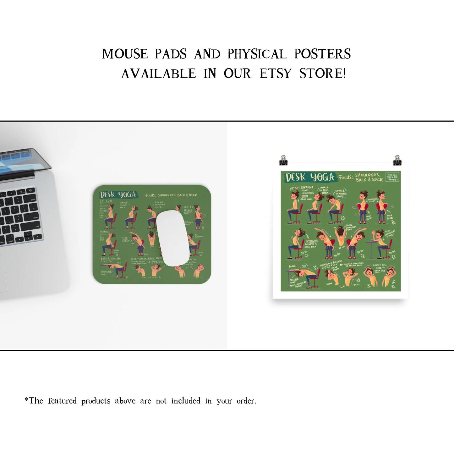 Desk Yoga Print - Blue | Yoga Pose Print | Home Office Print | WFH Print | Yoga Art | Yoga for Pain | Back Pain