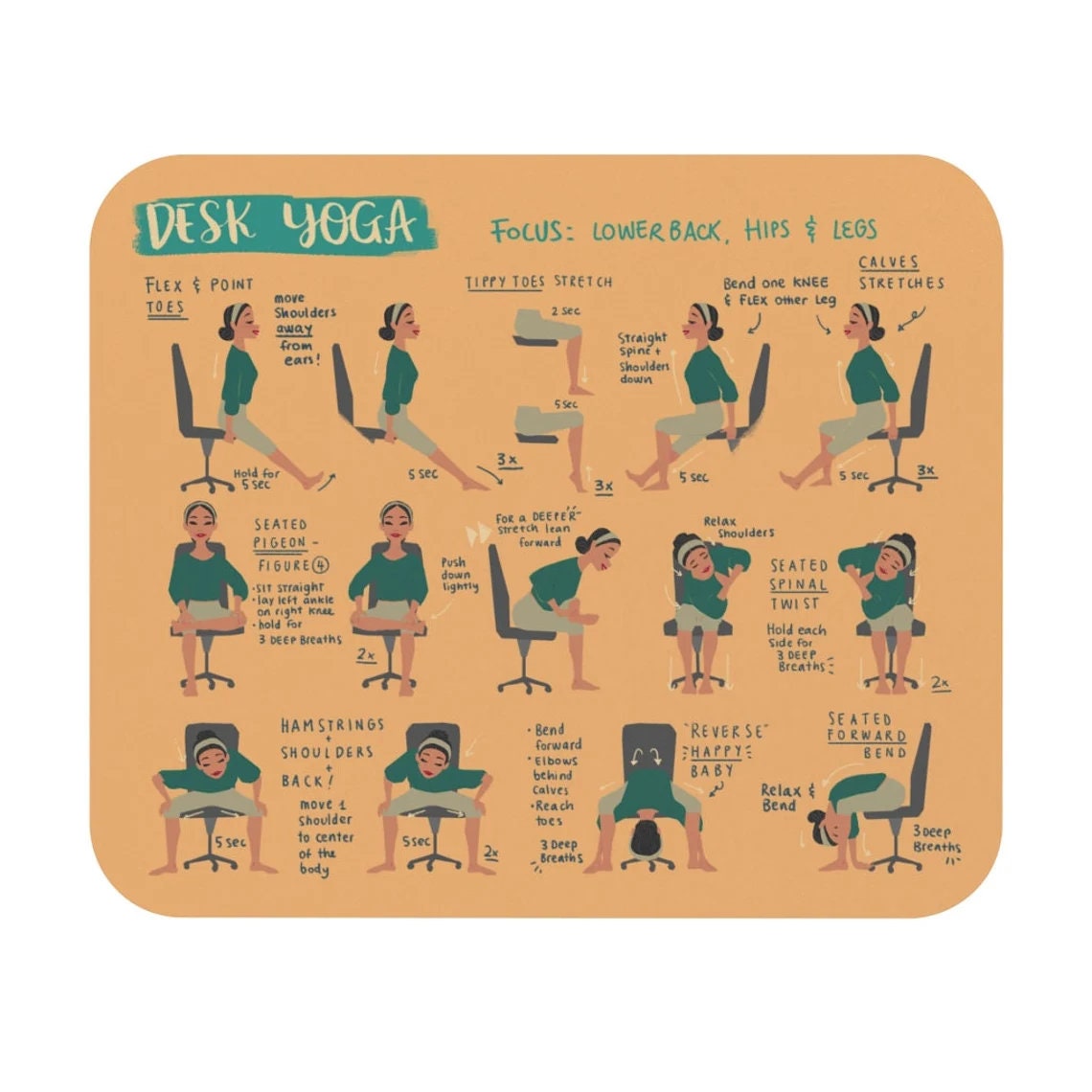 Mouse Pads Bundle | Buy 3 Get 1 Free! | Office Desk Accessories | Home Office | Desk Decor | Yoga Art | Yoga Poses | Chair Yoga