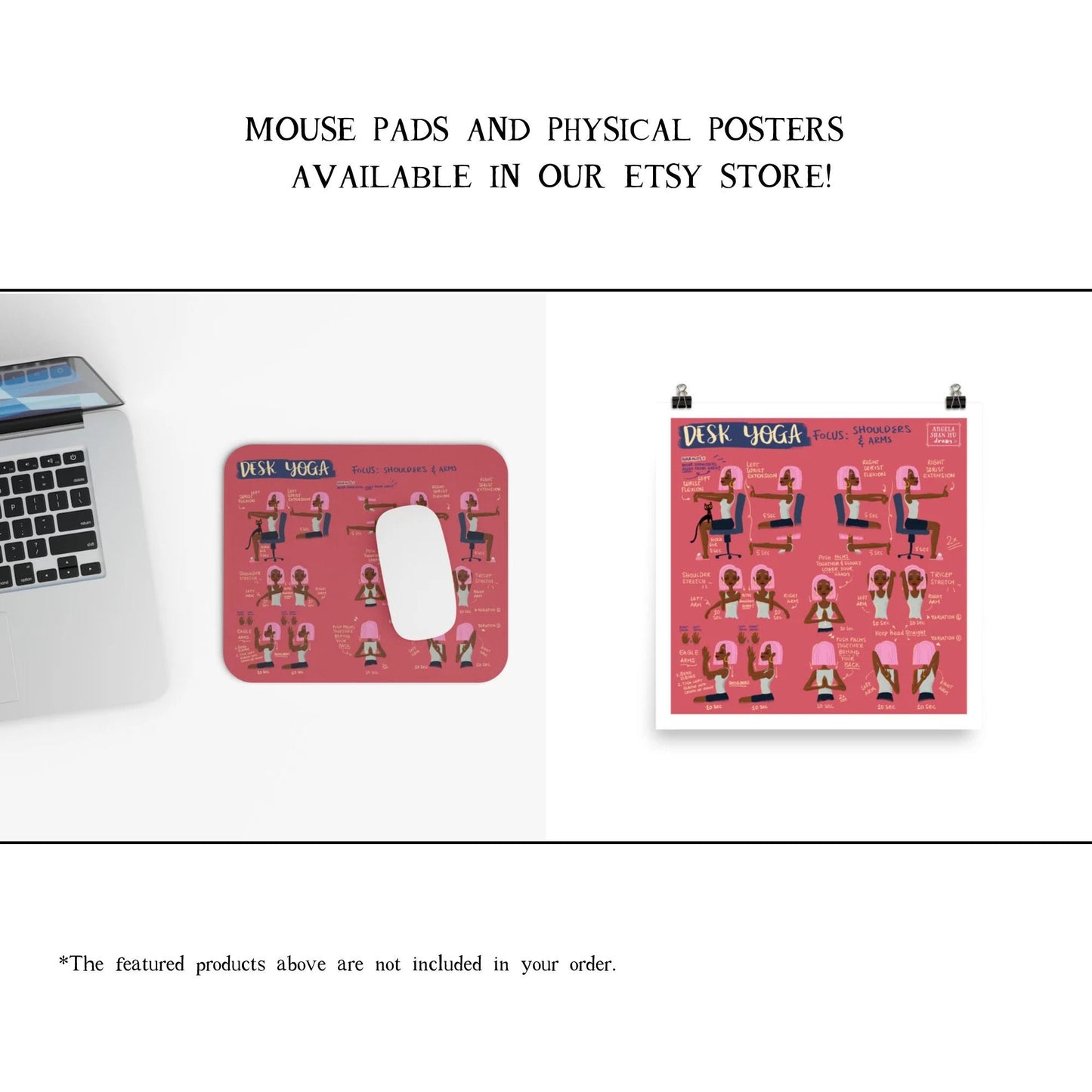 Desk Yoga - Shoulders and Arms | Yoga At Your Desk | Office Yoga | Yoga Art Print | Fitness Art | 8x8 in, 8x10 in, 16x16 in