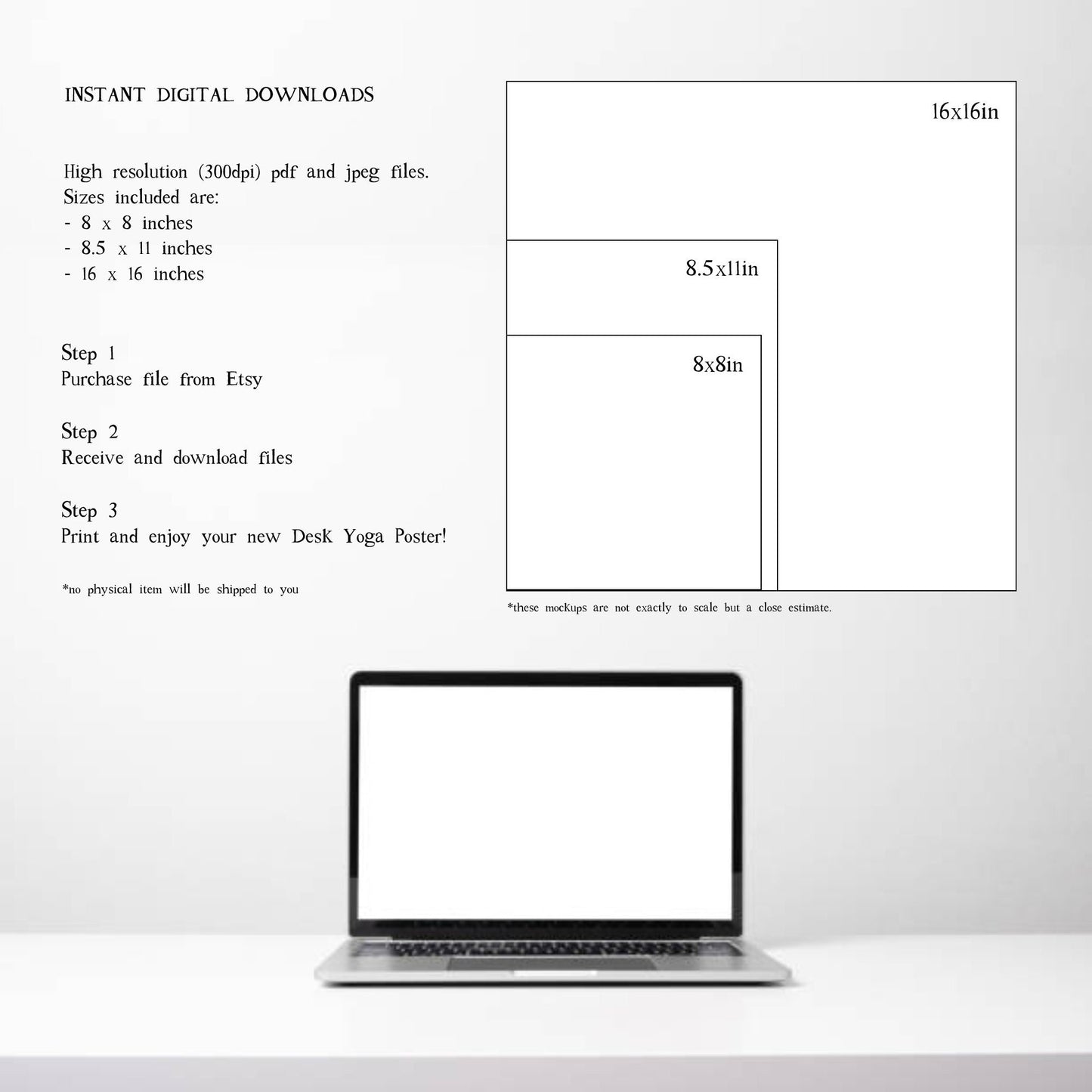 Desk Yoga - focus on shoulders, back, and neck | Chair Yoga | Office Yoga | Yoga Poses | Work From Home Yoga | 8x8 in, 8.5x11 in, 16x16 in