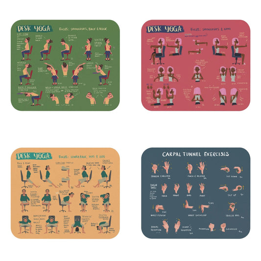 Mouse Pads Bundle | Buy 3 Get 1 Free! | Office Desk Accessories | Home Office | Desk Decor | Yoga Art | Yoga Poses | Chair Yoga