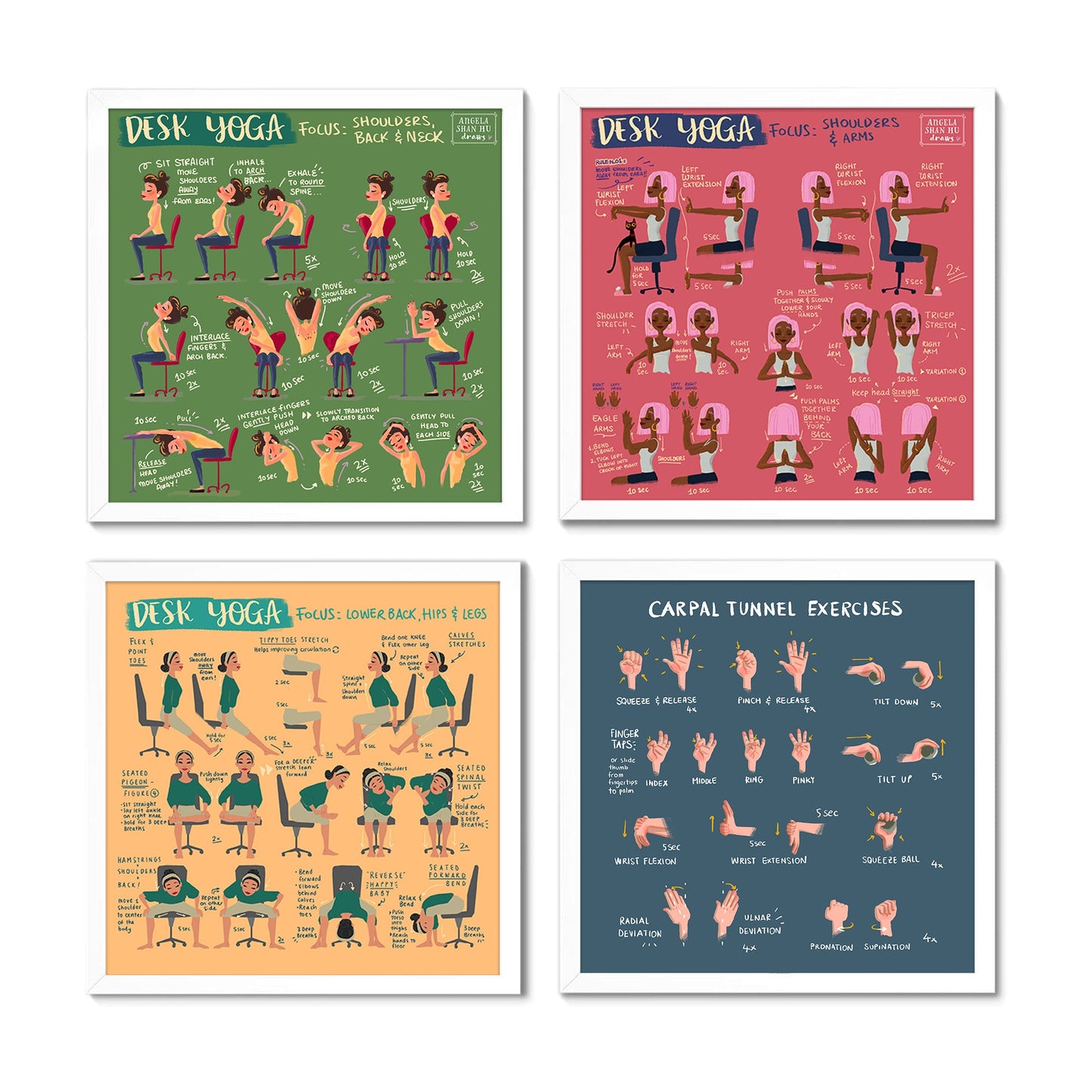 Desk Yoga - **Bestsellers Bundle** | Office Yoga Print | Yoga at your Desk | Work From Home Yoga | Carpal Tunnel Exercises