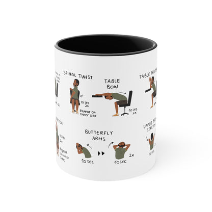 Desk Yoga Mug - Shoulders, Back, and Neck (Male Version) | Accent Coffee Mug, 11oz | Coffee Mug | Yoga Mug | Office Gift