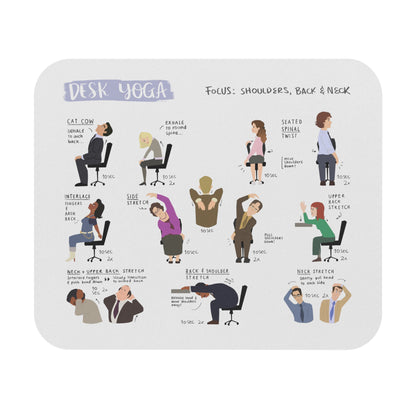 Desk Yoga Mouse Pad - Shoulders, Back, & Neck - White - The Office Edition