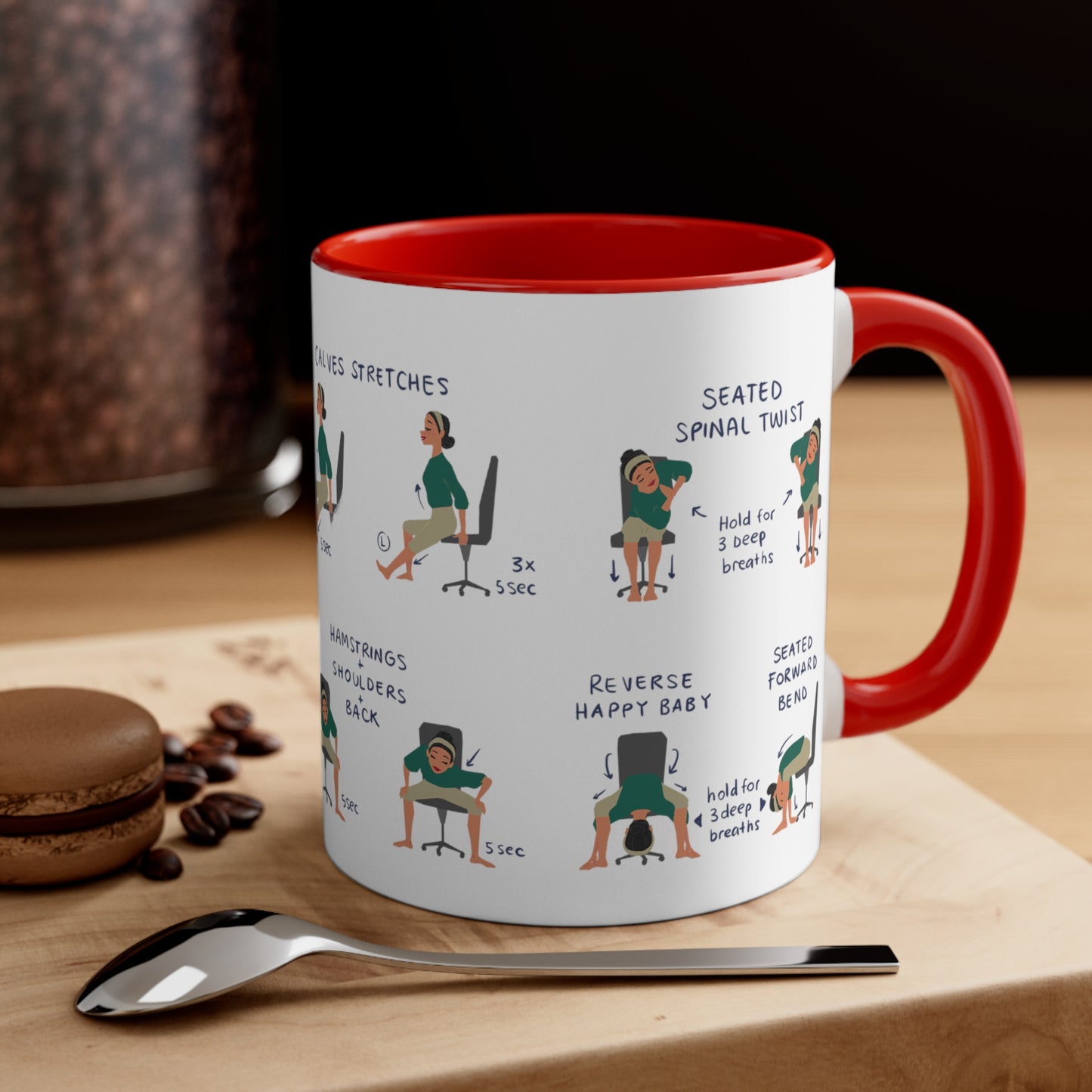 Desk Yoga Mug - Lower Back, Hips, and Legs | Accent Coffee Mug, 11oz | Coffee Mug | Yoga Mug | Office Gift