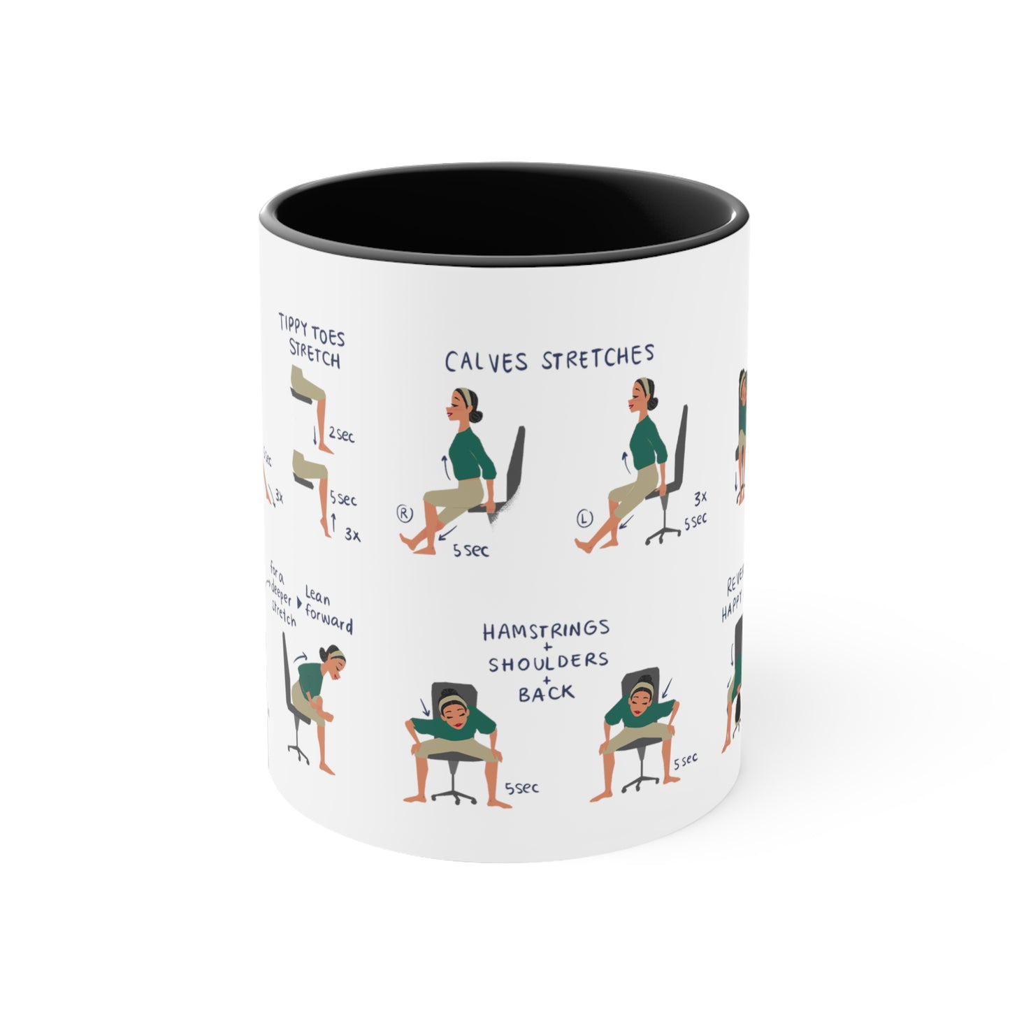 Desk Yoga Mug - Lower Back, Hips, and Legs | Accent Coffee Mug, 11oz | Coffee Mug | Yoga Mug | Office Gift