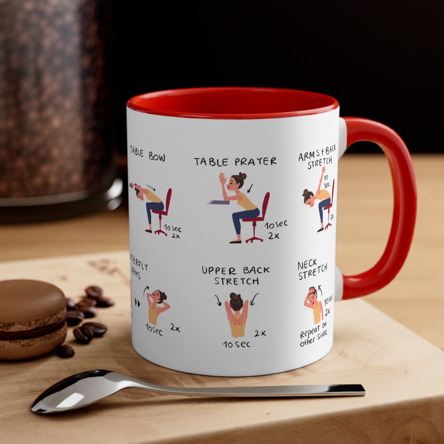 Desk Yoga Mug - Shoulders, Back, and Neck | Accent Coffee Mug, 11oz | Coffee Mug | Yoga Mug | Office Gift