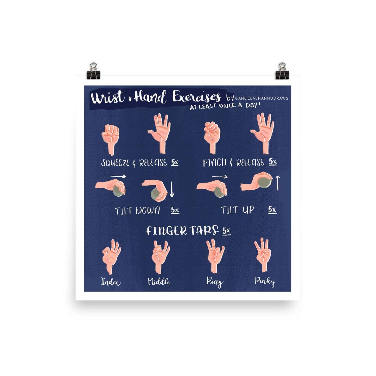 Wrist and Hand Exercises Print | Desk Yoga | Wrist Pain | Hand Pain | Work From Home Art