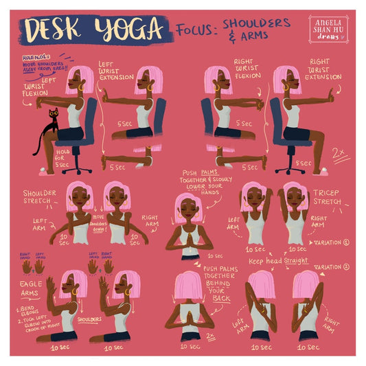 Desk Yoga Poster - Physical Print | Yoga At Your Desk | Office Yoga | Yoga Art Print |