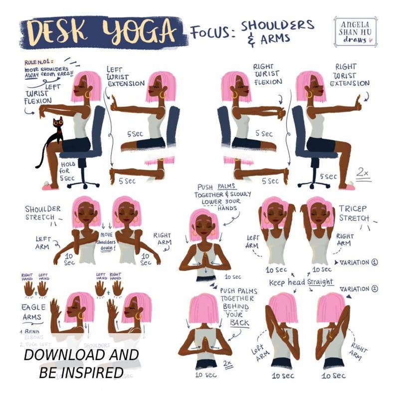 Desk Yoga, Chair Yoga for Kids Yoga at Your Desk Office Yoga Yoga Art Print  Fitness Art Yoga Art English and Portuguese -  Canada