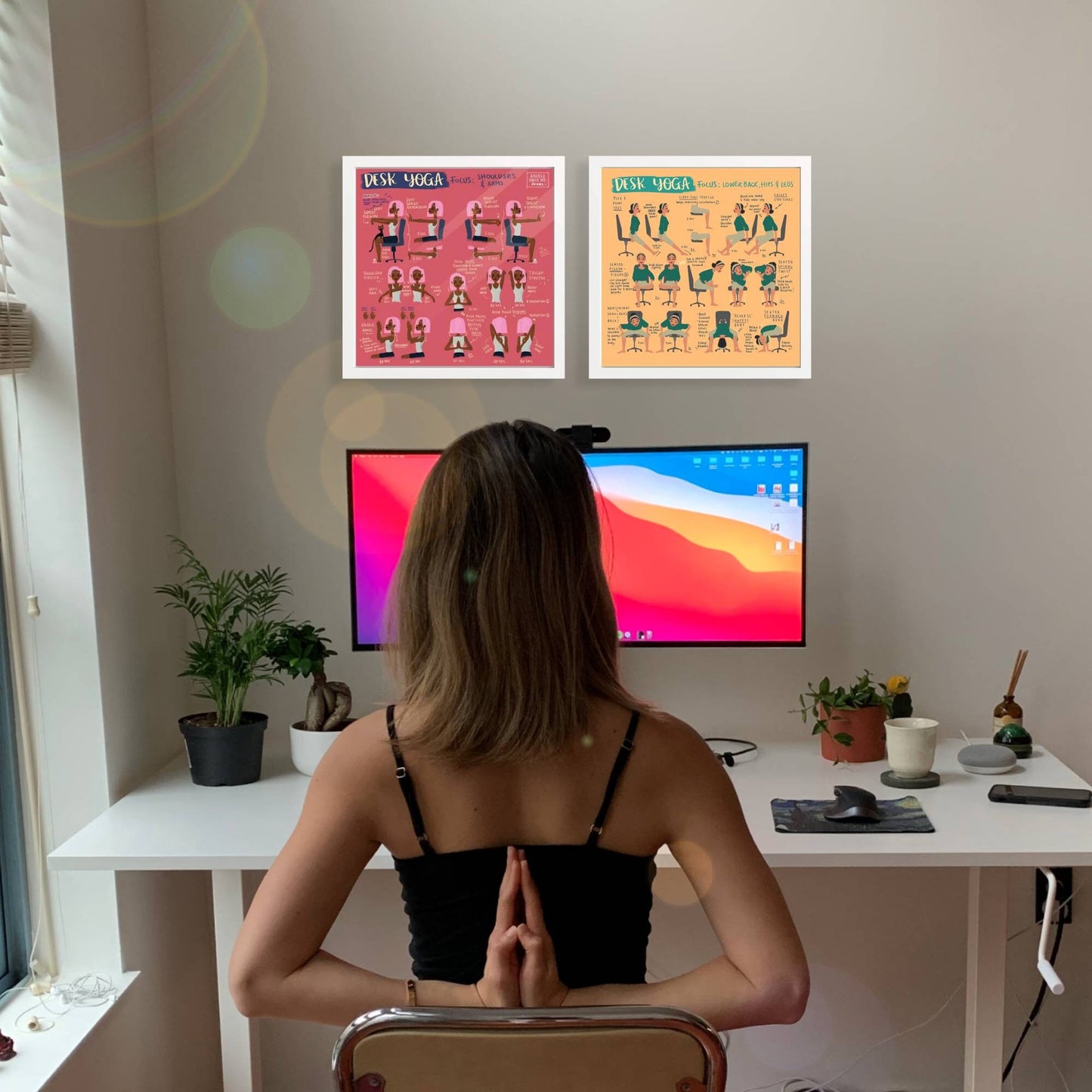 Desk Yoga - focus on lower body, lower back, and hips | Yoga At Your Desk | Office Yoga | Yoga Print | Yoga Art | 8x8 in, 8x10 in, 16x16 in